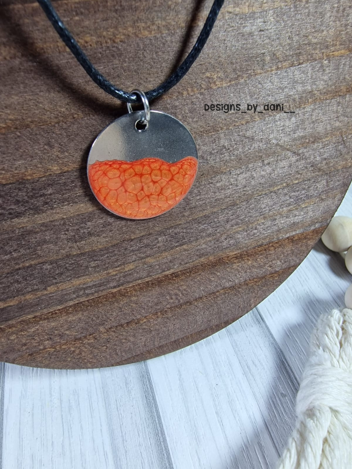 Round Orange Half tone necklace