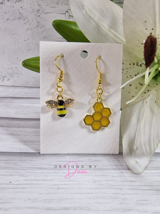 Bee and Honeycomb Earring Pair