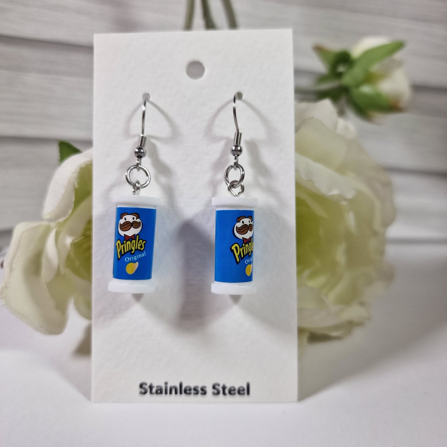 Crisp Tube Chips Snack Blue Earring Pair