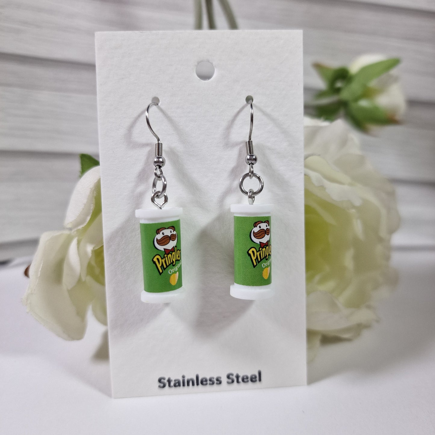 Crisp Tube Chips Snack Green Earring Pair