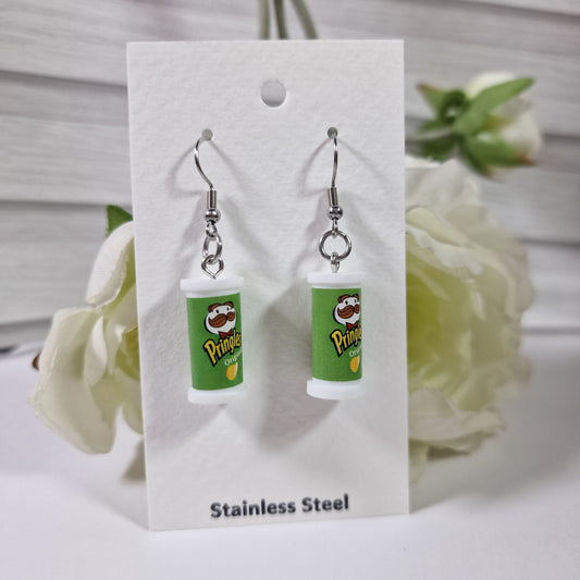 Crisp Tube Chips Snack Green Earring Pair