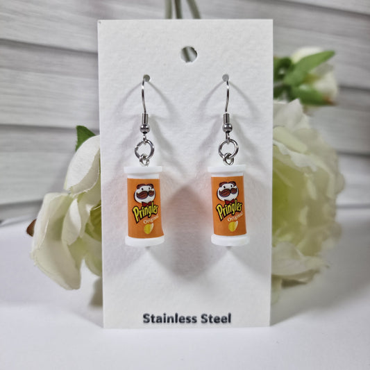 Crisp Tube Chips Snack Orange Earring Pair