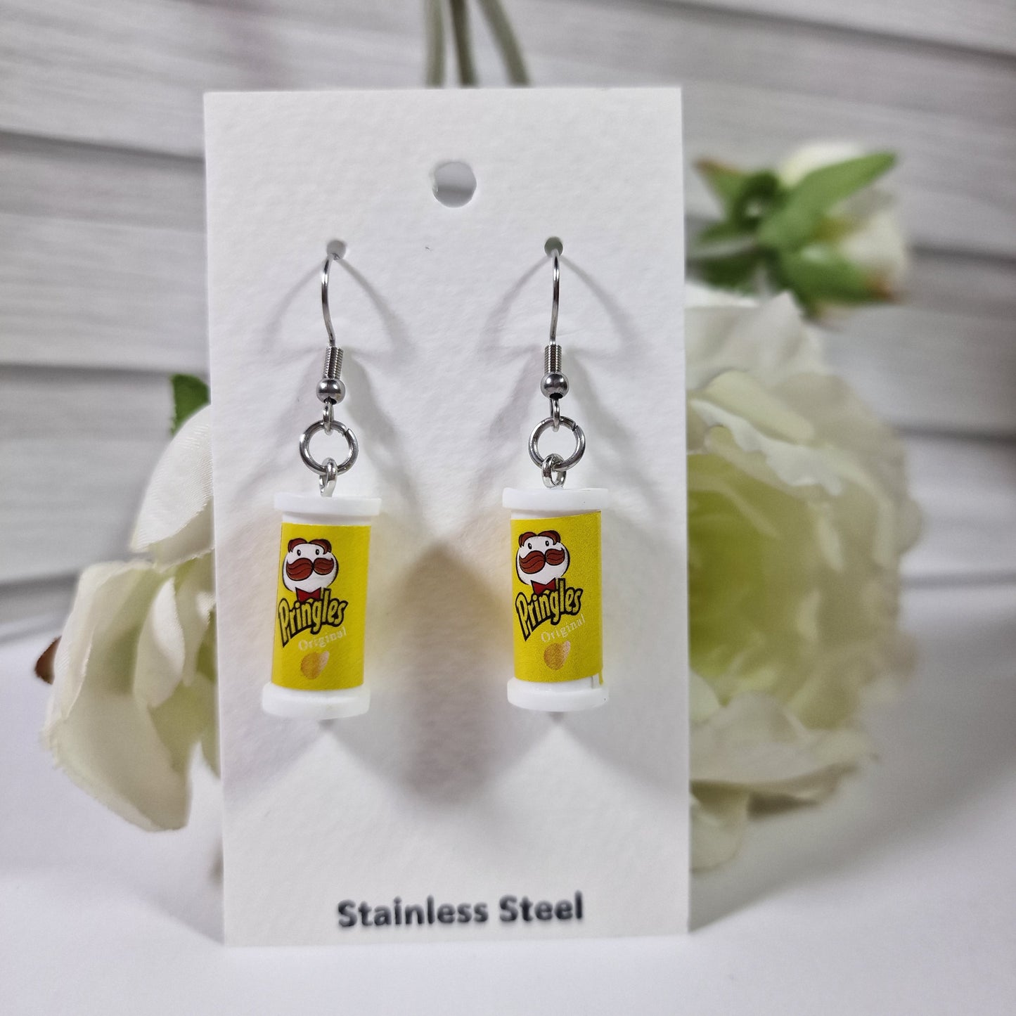 Crisp Tube Chips Snack Yellow Earring Pair