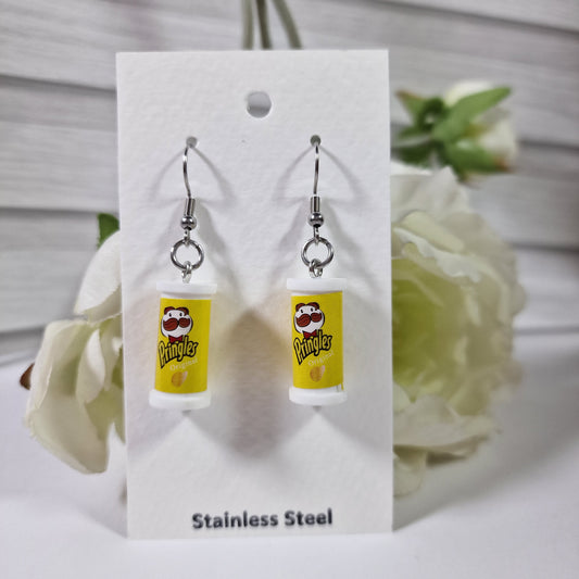 Crisp Tube Chips Snack Yellow Earring Pair